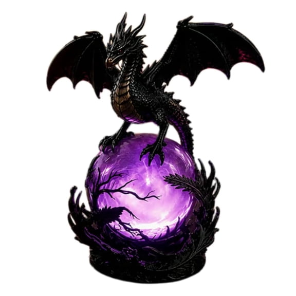 Gothic Dragon Led Crystal Ball Lamp Wear Resist Usb Powered Mystic Orb Lights Multifunctional Built-in Light Spooky Night Decor for Bedroom Shelf Altar Halloween Decoration (A)