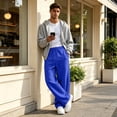 thumbnail image 6 of TQWQT Men's Loose Fit Sweatpants Drawstring Elastic Waist Casual Joggers Streetwear Oversized Wide Leg Pants With Pockets Solid Color Lounge Trousers Athletic Running Bottoms, 6 of 7