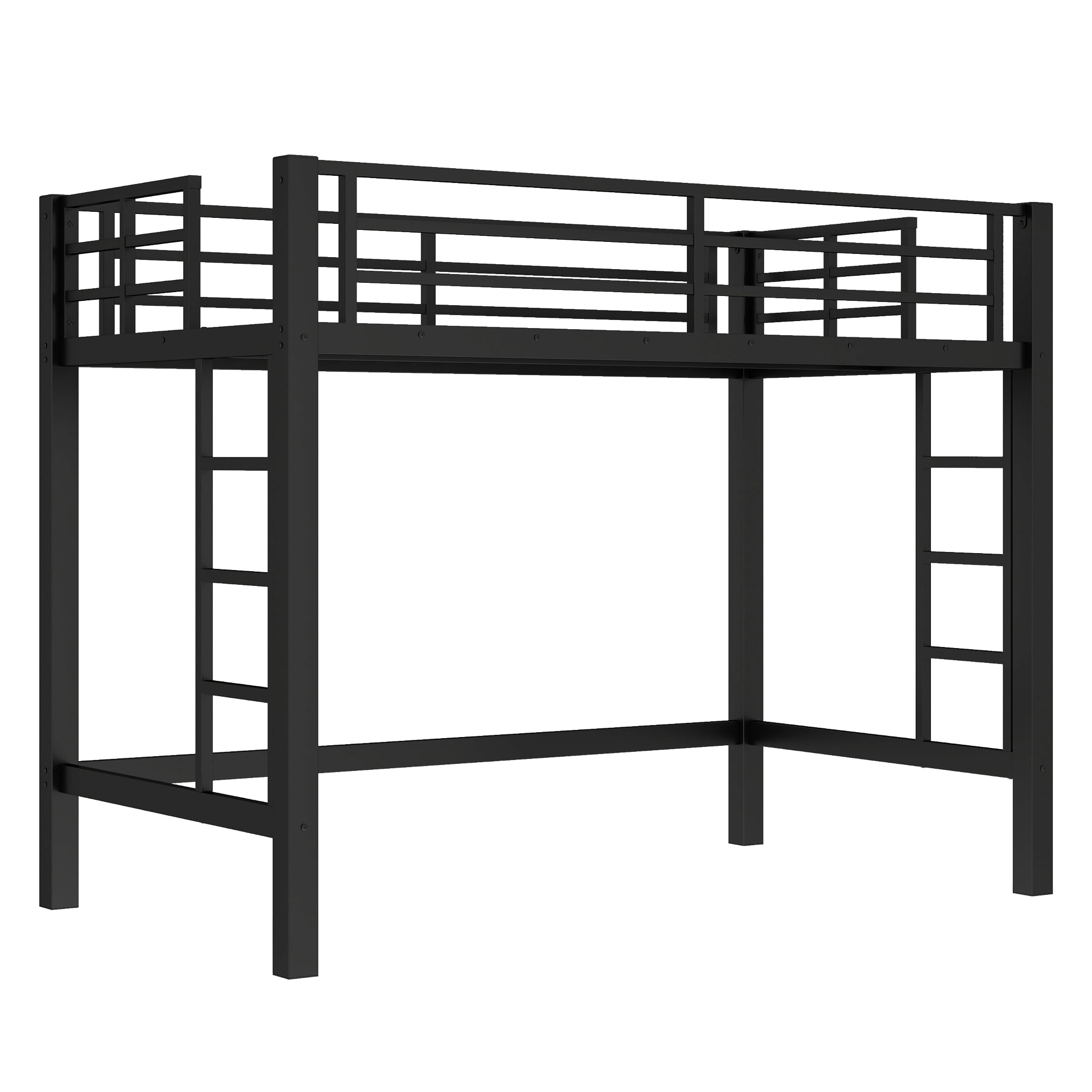 Mintazer Twin Metal Loft Bed with Dual Ladders and Guardrails for Bedroom or Dorm, Black