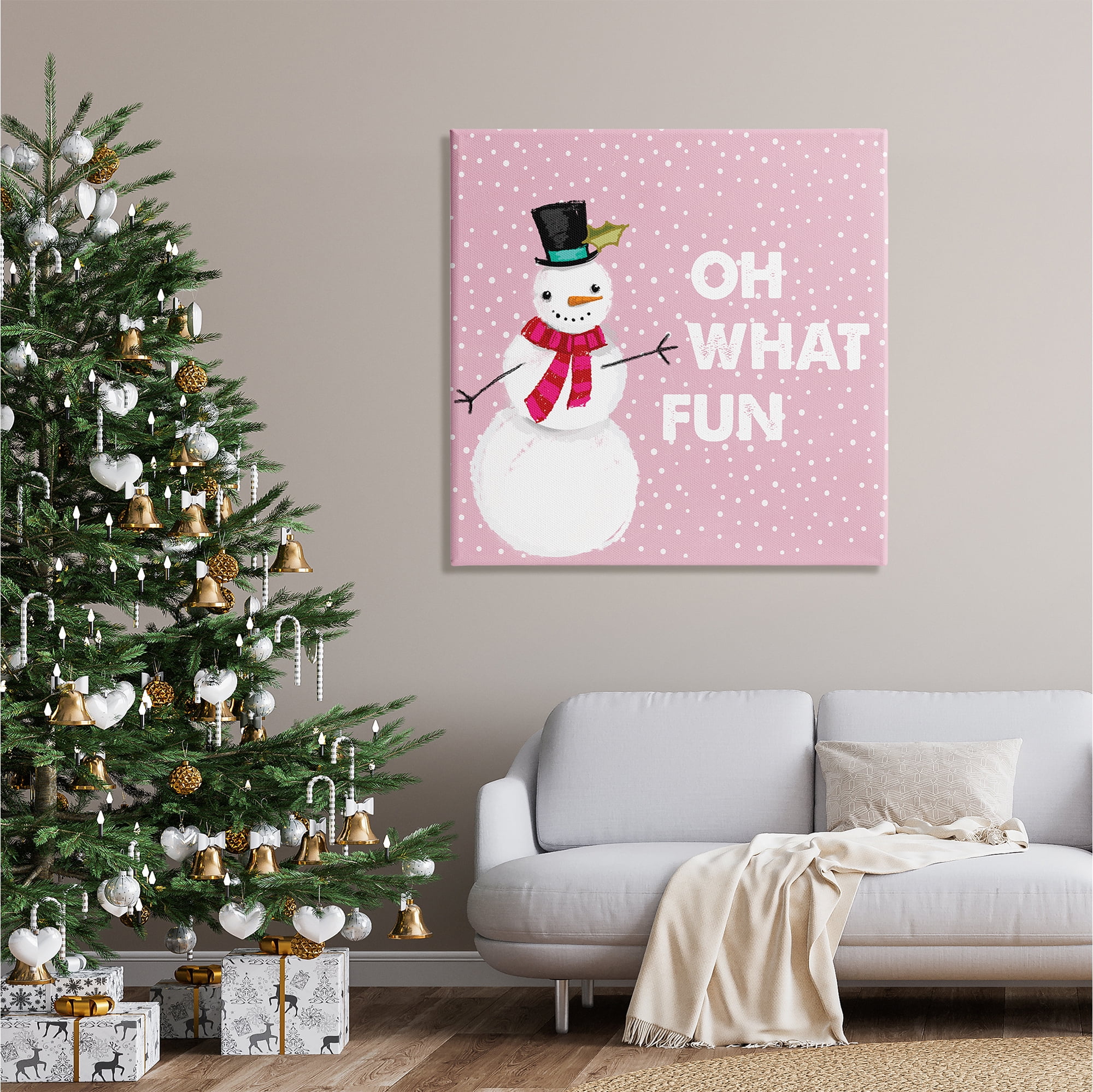 Stupell Industries Oh What Fun Pink Snowman Holiday Painting Gallery Wrapped Canvas Print Wall Art, 36 x 36