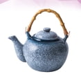 thumbnail image 4 of Japanese Style Teapot Exquisite Ceramic Tea kettle Creative Bamboo Handle Portable Tea Pot (Big Teapot Blue), 4 of 8