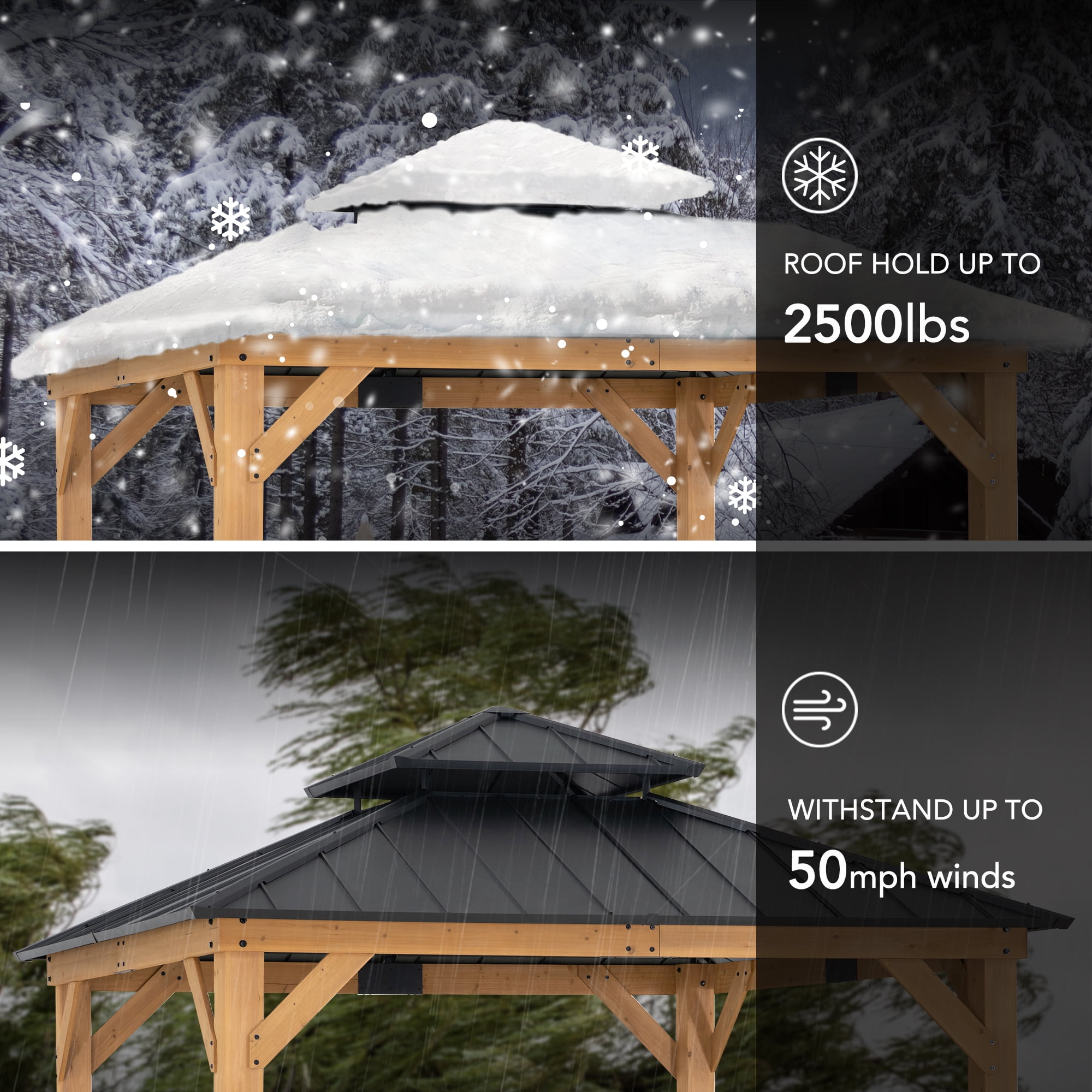 Sunjoy 11 ft. x 11 ft. Black 2-Tier Wooden Frame Hardtop Gazebo with Ceiling Hook