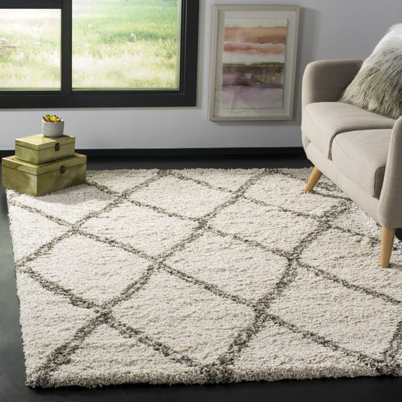 SAFAVIEH Hudson Adella Geometric Diamonds Shag Area Rug, Ivory/Grey, 9' x 12'
