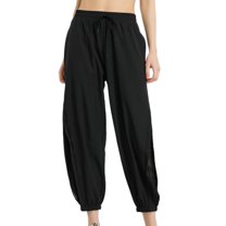 SWSMCLT Women's Yoga Pants Jogger Sweatpants Drawstring Stretch Joggers Gym Long Comfy High Waisted Loose Black Medium