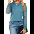 thumbnail image 1 of Blusas de Punto Gofre para Mujer, Blusas Elegantes Informales de Negocios, Camisas de Trabajo de Larga con Encaje, Ropa de Otoño. Azul Pavo Real M, 1 of 10