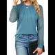 thumbnail image 1 of Blusas de Punto Gofre para Mujer, Blusas Elegantes Informales de Negocios, Camisas de Trabajo de Larga con Encaje, Ropa de Otoño. Azul Pavo Real M, 1 of 10