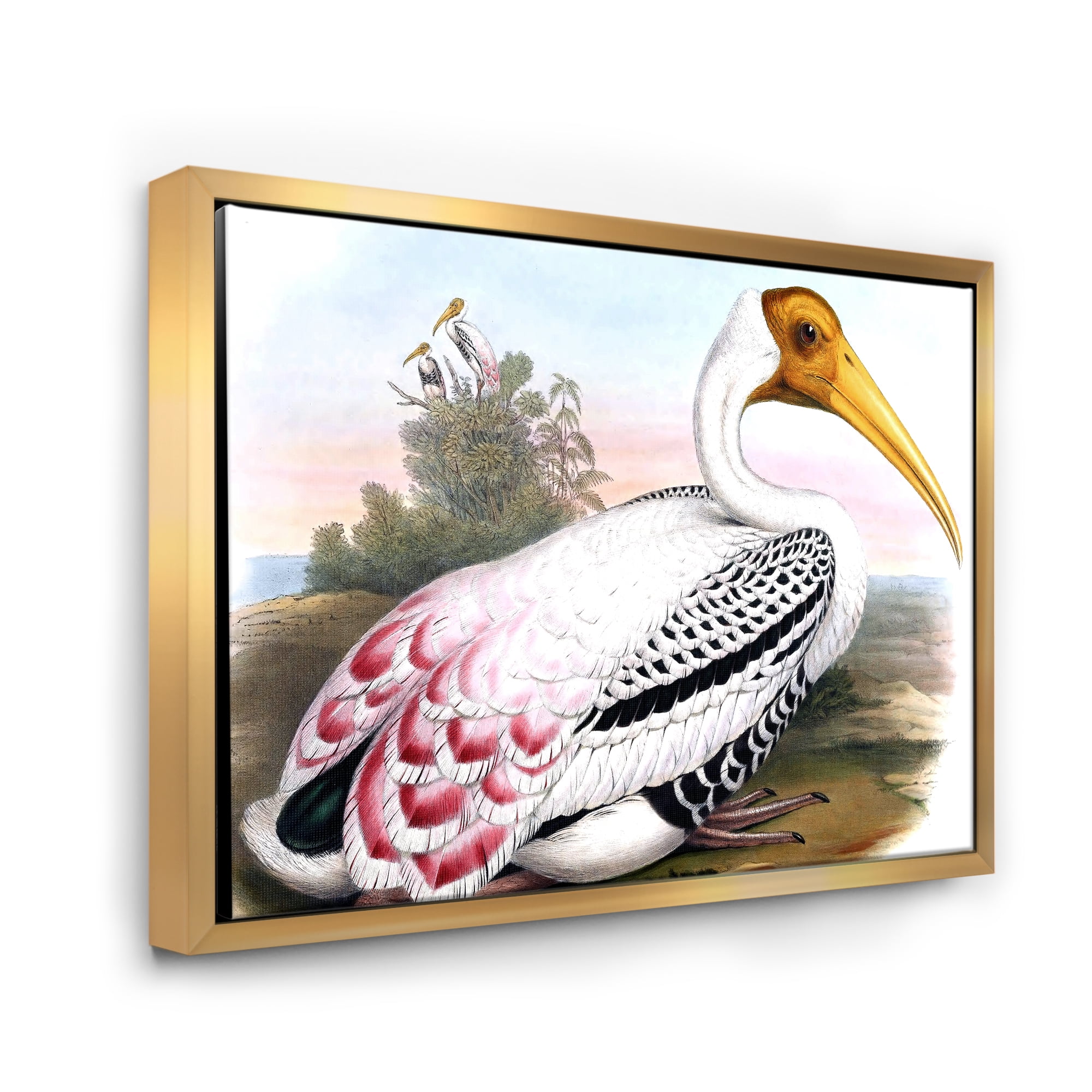 Designart 'Vintage Countryside White Birds' Farmhouse Framed Canvas Wall Art Print
