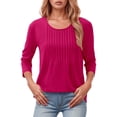 thumbnail image 1 of UANWENN Haut Plissé à Manches Longues Mode Décontractée Col Rond Bas pour Femmes Chemises à Manches Longues Fines T-Shirt Raglan Décontracté, 1 of 4