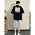 thumbnail image 4 of Conjunto de camiseta y pantalones cortos de algodón negro para hombre con estampado gráfico 2024 tendencia suelta XL moderno y moderno conjunto de pantalones cortos para hombre de dos piezas estética, 4 of 4