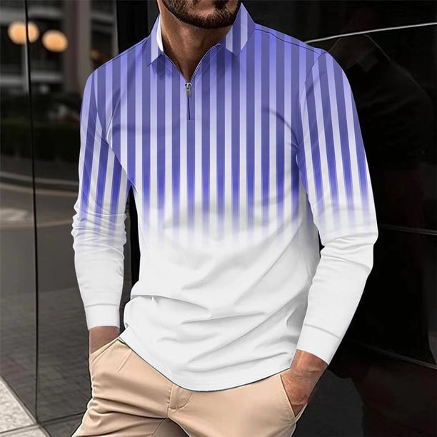 Blusa y camisa de manga larga con cuello vuelto para hombre, informal, con cuello vuelto, estampado, para fitness, deportiva, de manga larga, de poliéster