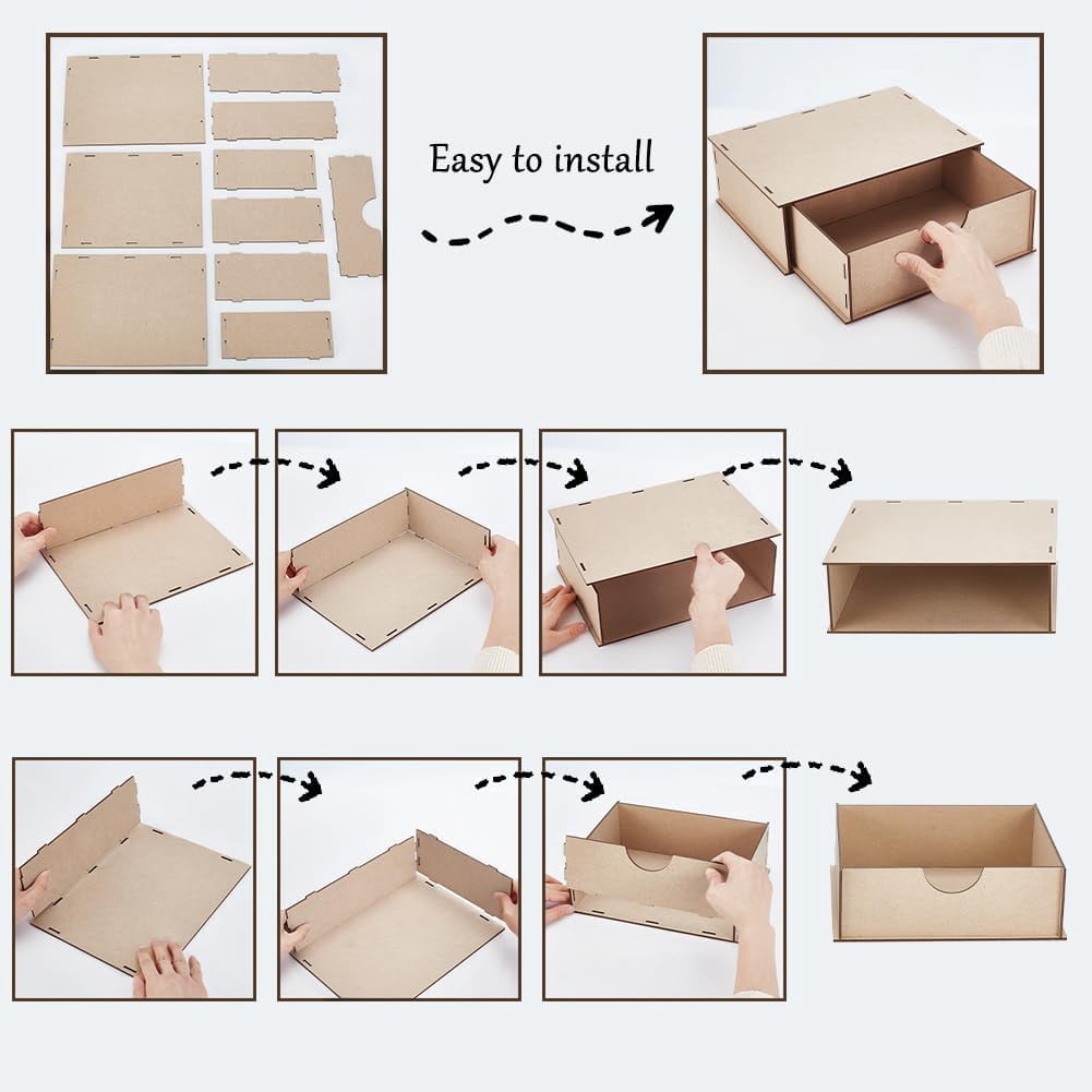 DIY Storage Drawer 3mm Wooden DIY Storage Boxes Medium Density Fiberboard Organizer for Artwork Daily Necessities Storage Box for Craft Tools Stationery Daily Essentials Brown