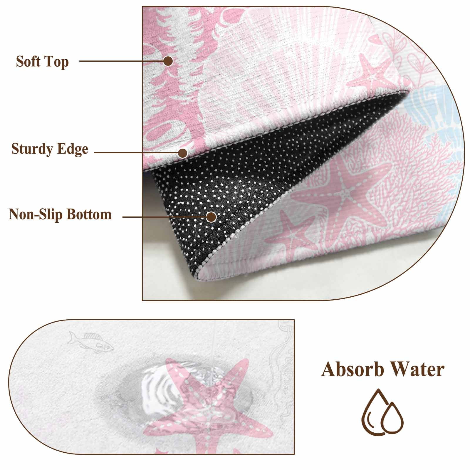 Kitchen Runner 2 x 6 Ft, Coastal Pink Non-Slip Residential Carpet, Ocean Coral Starfish Jellyfish Seahorse Indoor Crawling Mats Runner Rugs for Living Room/Dining Room/Bedroom