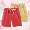 thumbnail image 2 of Ruyang Toddler Boys Shorts 2 Pack Cotton Linen Summer Casual Shorts Kids Solid Short Pants Wide Leg Drawstring Beach Chino Hot Pants, 2 of 3