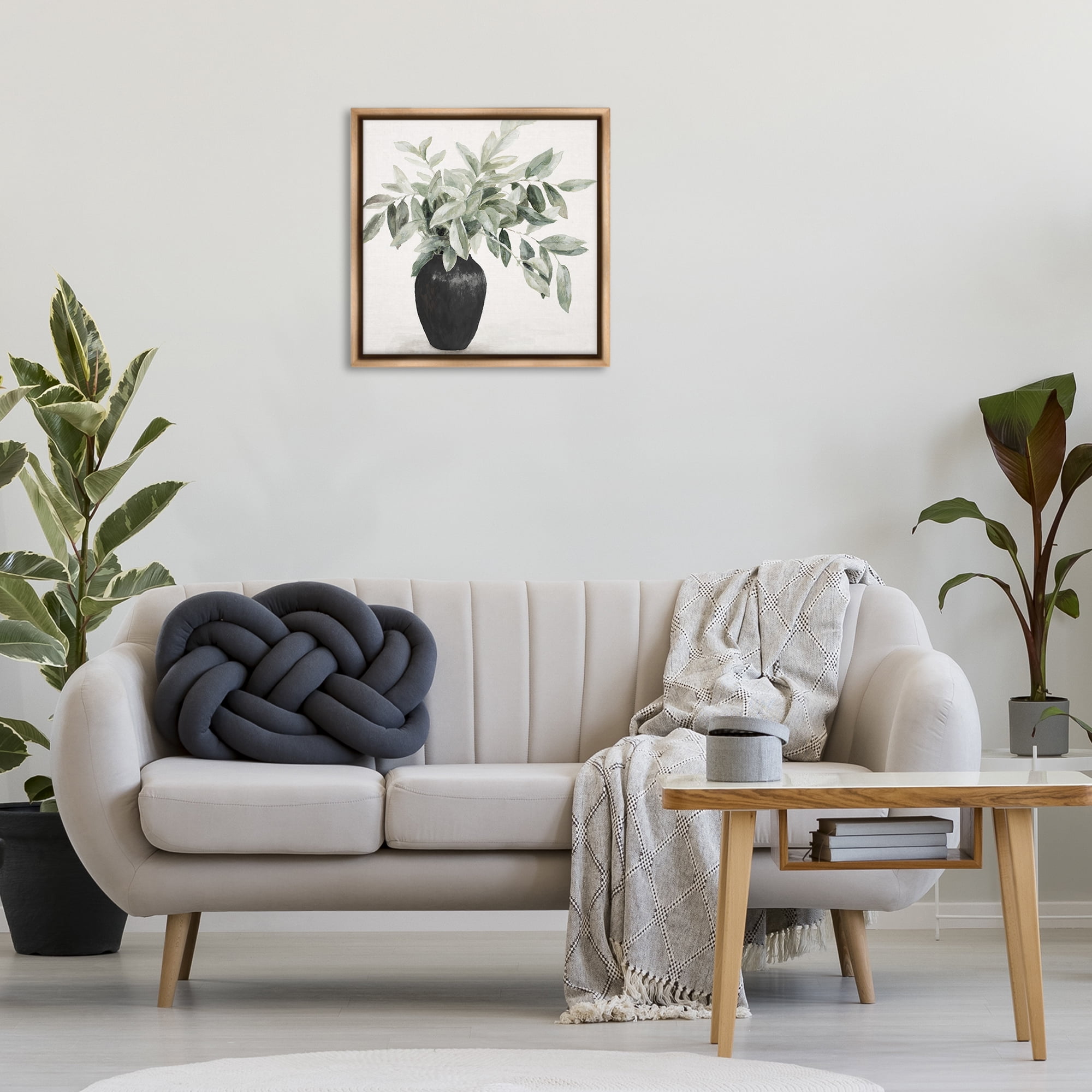 Stupell Industries Plant in Black Vase Botanical & Floral Painting Brown Floater Framed Art Print Wall Art, 25 x 25