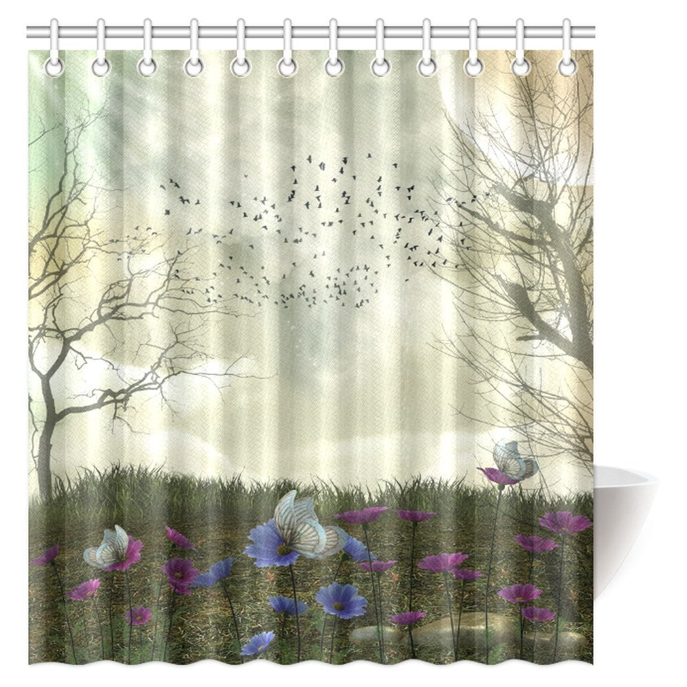 MYPOP Fantasy Art House Shower Curtain, Wonderland Forest with Fairies