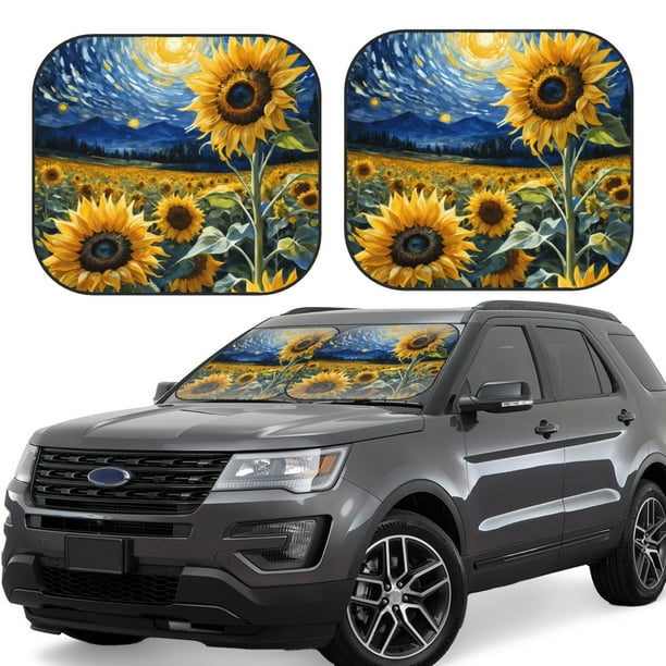 Balery Starry Sky Sunflower Parasol para parabrisas de coche de 2 piezas | Parasol plegable para parabrisas delantero de coche para la mayoría de sedanes-Large