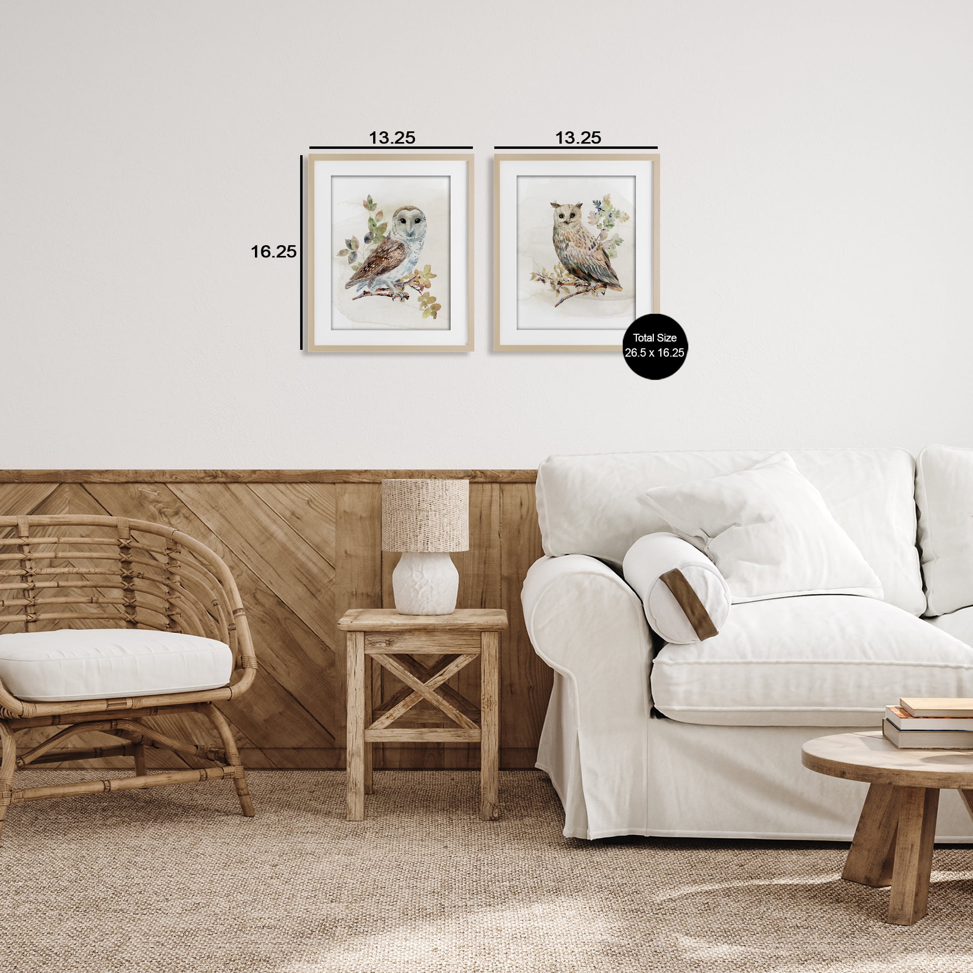 Stupell Industries Owls Perched in Foliage 2 Piece Birch Framed Print Under Glass Set, design by CAD Designs