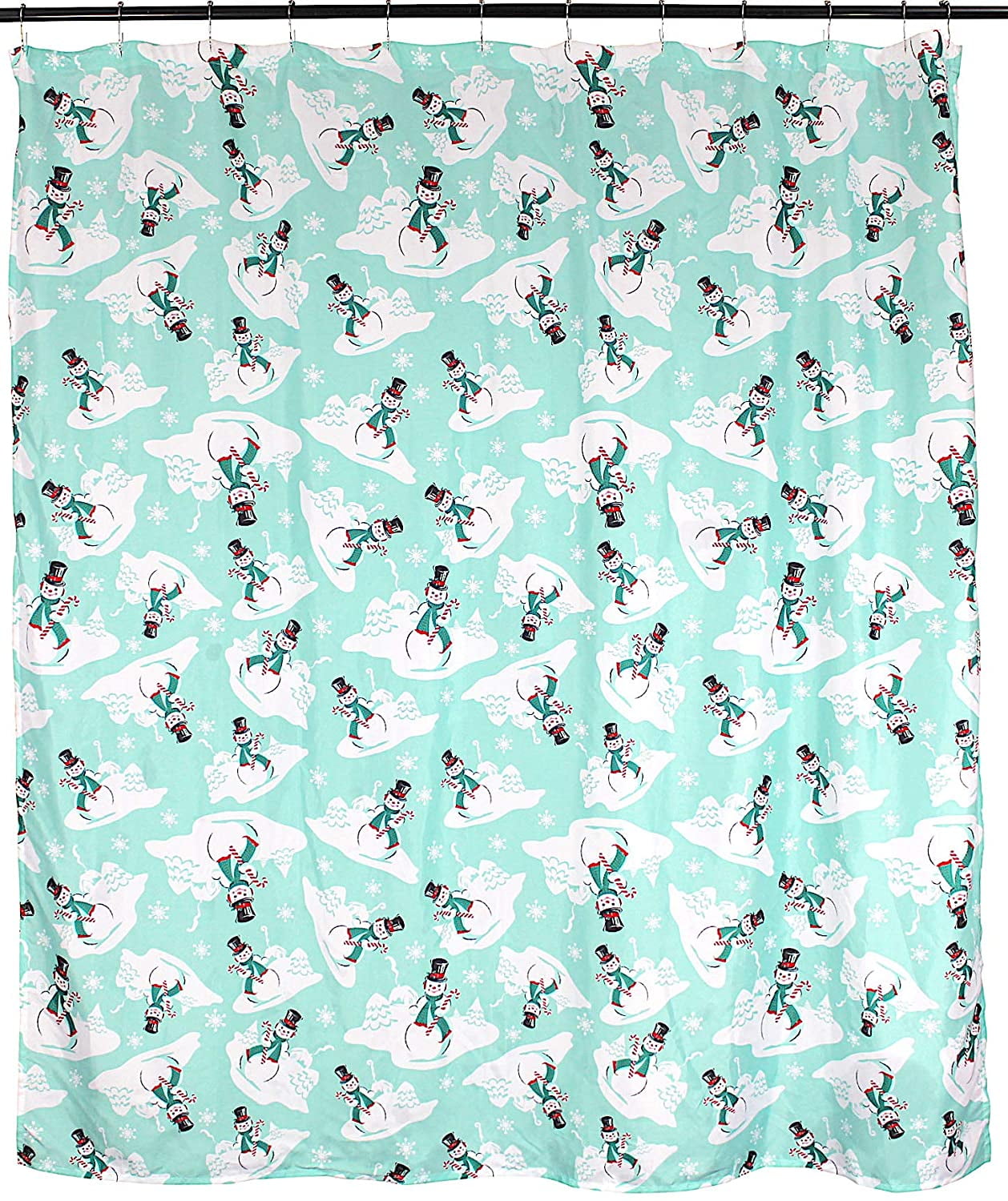 Christmas Winter Holiday Fabric Shower Curtain for Bathroom: Vintage Snowman with Christmas Candy Cane and Snow