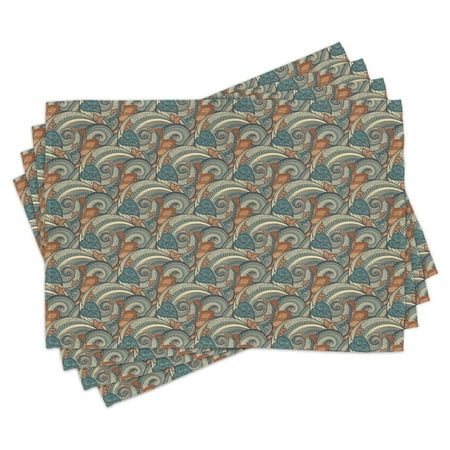 

Ethnic Placemats Set of 4 Authentic Pattern in Contrast Vivid Tones Mystical Icons Image Washable Fabric Place Mats for Dining Room Kitchen Table Decor Avocado Green and Petrol Blue by Ambesonne