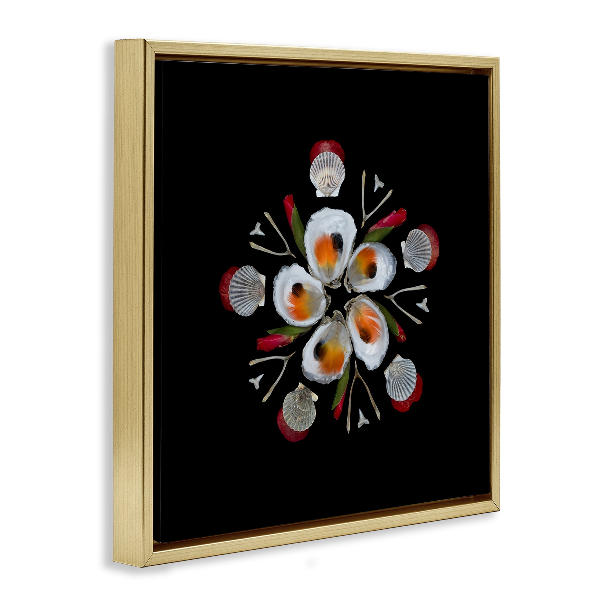 Stupell Industries Nautical Oysters Mandala Gold Framed Floater Canvas Wall Art, design by Beth Adoette