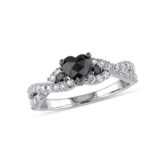 1/2 Carat (Ctw) Black Diamond Heart Ring with Lab-Created White Sapphires in Sterling Silver for Women