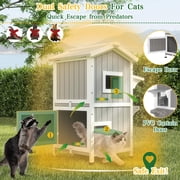 PETSCOSSET Outdoor Cat House, Two-Story Wooden Feral Cat Shelter with Openable Roof, Escape Door
