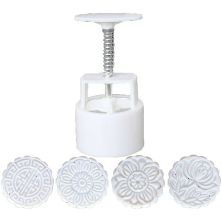 

TONKBEEY 4pcs Hand Press Cookie Stamp Moon Cake Decor Mould Barrel Mooncake Mold 100g DIY