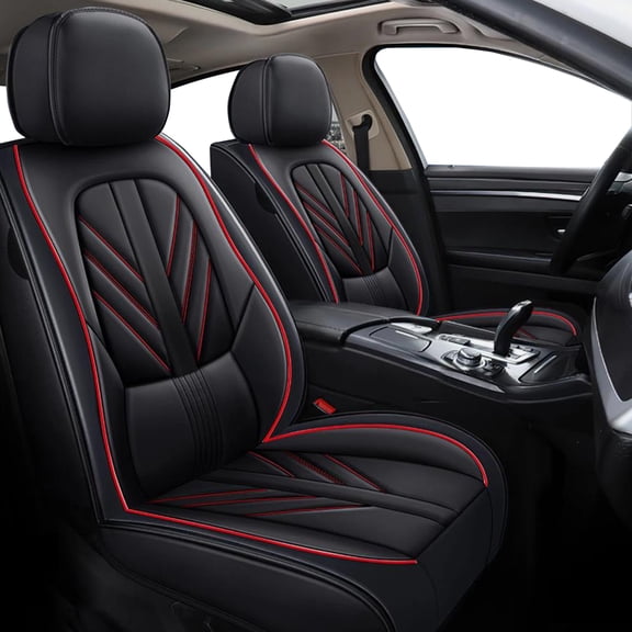 Car Seat Covers Full Set Fit for Toyota Tacoma 2016-2023 Waterproof Faux Leather Car Seat Cushions Automotive 5 Seat Covers Set(Black&Redline)