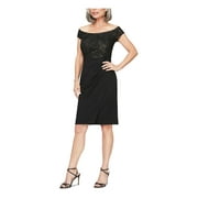 ALEX EVENINGS Womens Black Short Sleeve Knee Length Sheath Evening Dress 8
