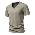 thumbnail image 2 of Ulitacool Men T Shirt Summer Solid Color V Neck Short Sleeved T Shirt Trend Clothing Khaki, 2 of 7