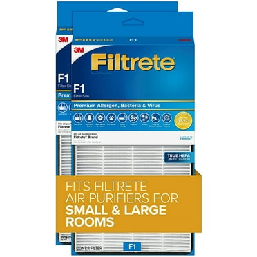 3M Filtrete F1 Room Air Purifier Filter, True HEPA Premium Allergen, Bacteria, & Virus, 12 in. x 6.75 in., 2-Pack, Works with Devices: FAP-C01BA-G1, FAP-T02WA-G1 and FAP-ST02N