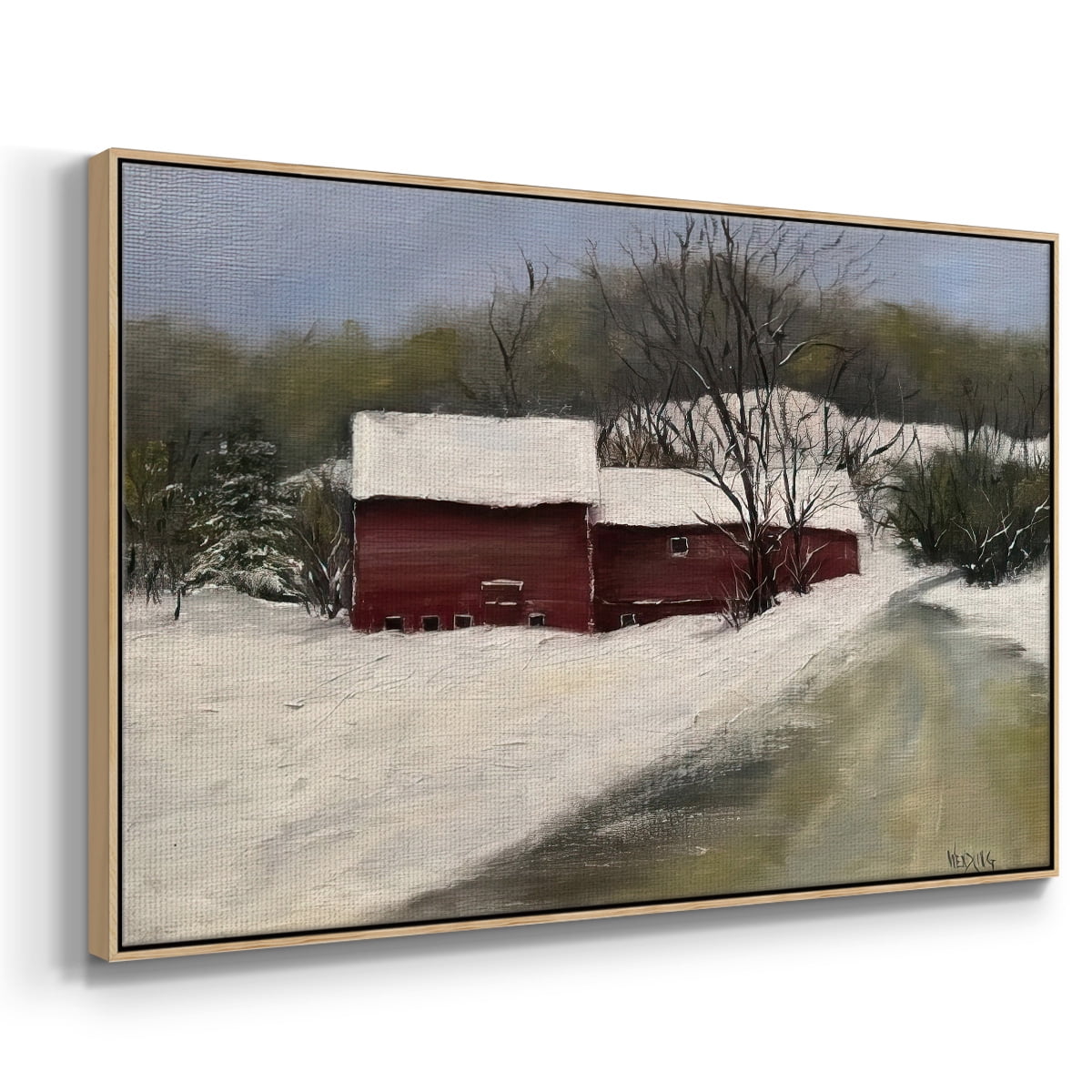 Winter Homestead II - Framed Gallery Wrapped Holiday Canvas - 27 x 41 - Natural Wood Frame