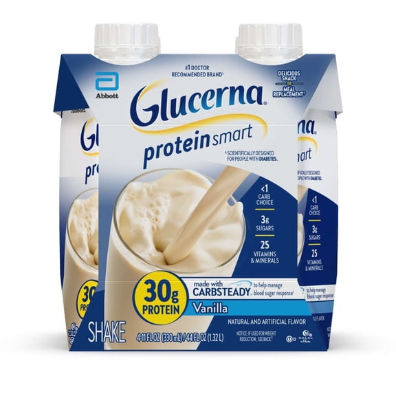 Glucerna Protein Smart Diabetic Protein Shake, Vanilla, 11-fl-oz Carton, 4 Count