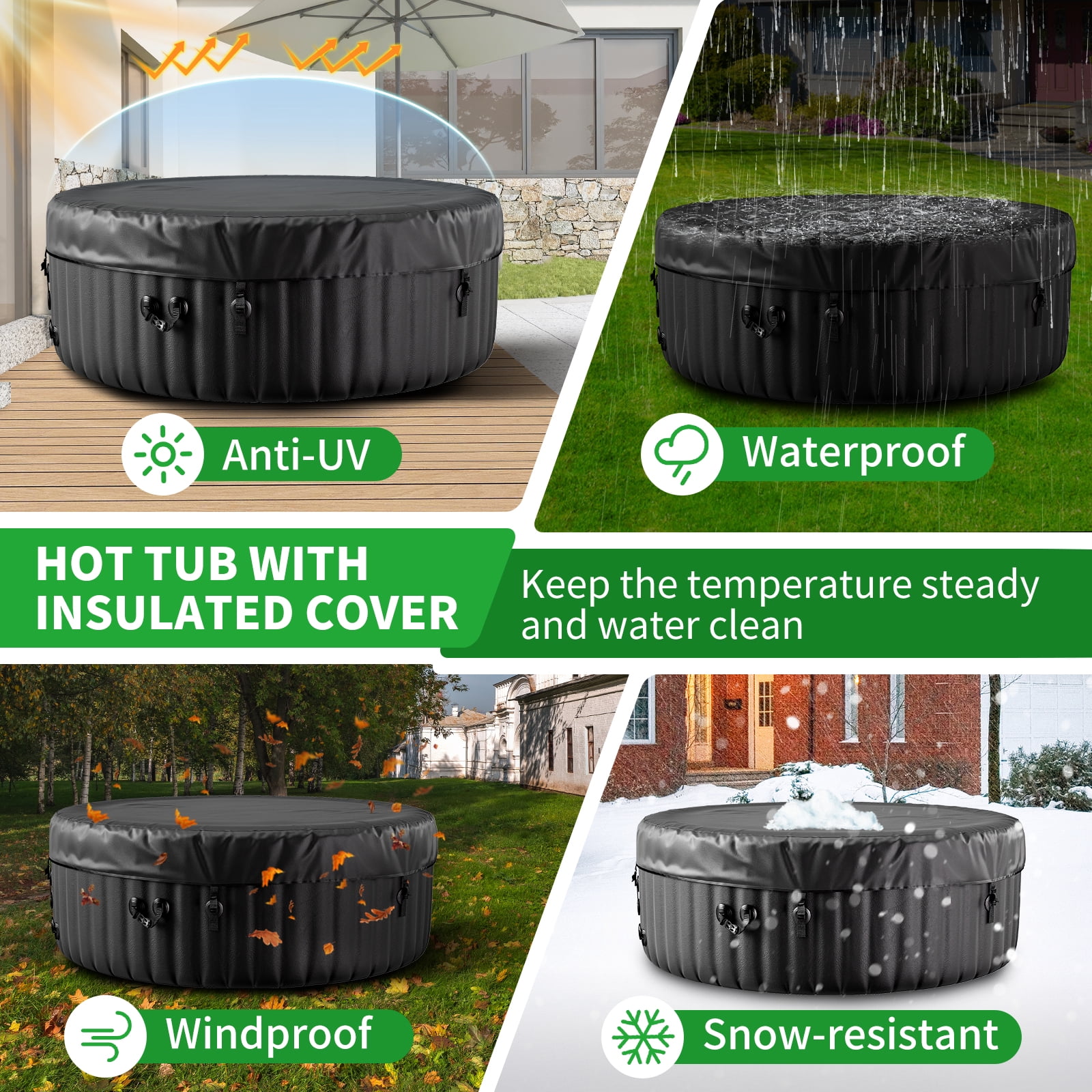 MOPHOTO 2-4 Person Inflatable Hot Tub, 72" X 72" X 25" Large Portable Round Hottub with 120 Bubble Jets, Outdoor Bathtub Spa Set Included Heater Pump, Filter and Spa Cover