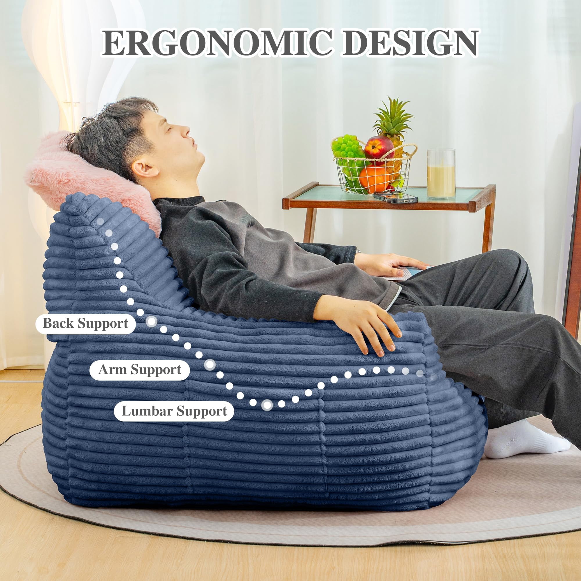 JESTOP Bean Bag Chair for Adults with Armrests, Lazy Floor Sofa Cozy Single Cloud Mini Couch, Corduroy Reading Chair for Living Room Bedroom