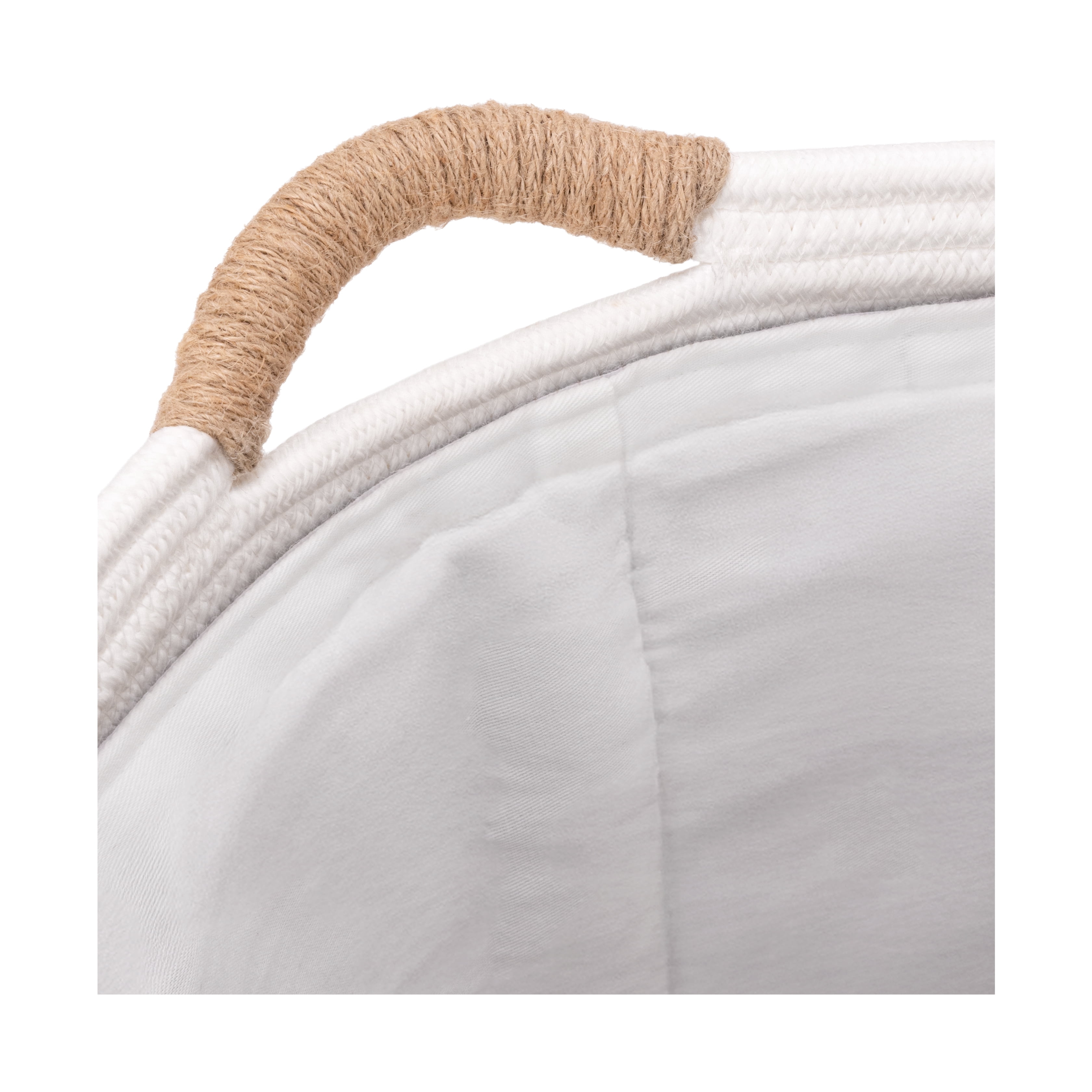 Seville Classics Natural Water Hyacinth and Rope Round Hamper with Liner, White