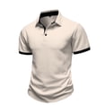 thumbnail image 5 of Yifymode Men's Textured Knit Short Sleeve Polo Shirt, Contrast Collar Regular Fit Everyday Casual Top Khaki S, 5 of 6