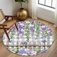 thumbnail image 2 of Round Rug 5Ft Washable Non-Slip, Spring Purple Flowers Circle Area Rugs for Living Room Bedroom, Farmhouse Leaves Fences Gray Plaid Indoor Floor Mats Carpet Runner for Home Decor Aesthetic, 2 of 8