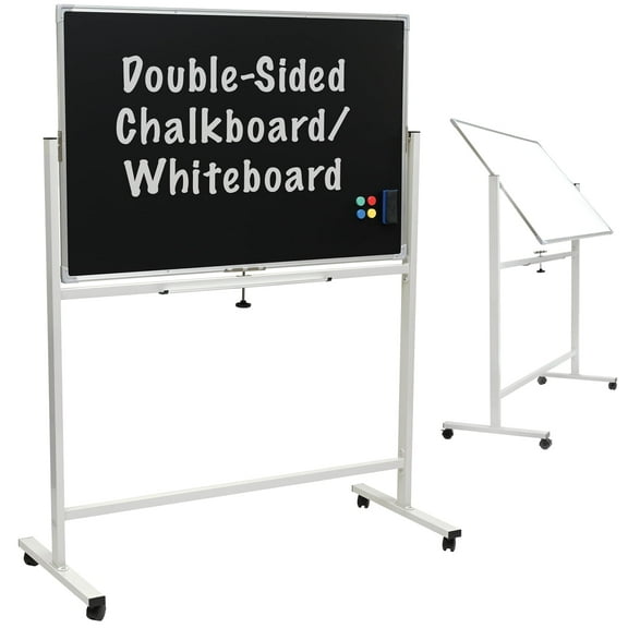 Reversible Rolling Magnetic Whiteboard/Chalkboard - 48"x32" (White Frame)