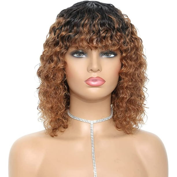 Human hair wigs with bangs for black women hot sale