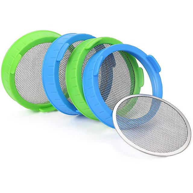 Paquete de 4 tapas de brotes de plástico con pantalla de acero inoxidable para tarros Mason Afortunado Sencillez