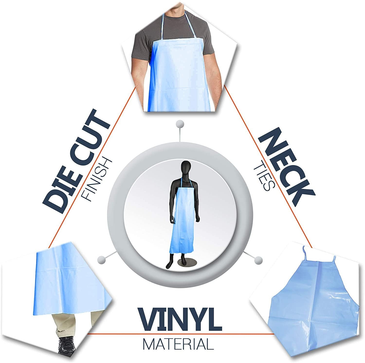 White Vinyl Disposable Aprons 35 x 50 6.0 Mil Die Cut Finish PVC Aprons [72 Pack]