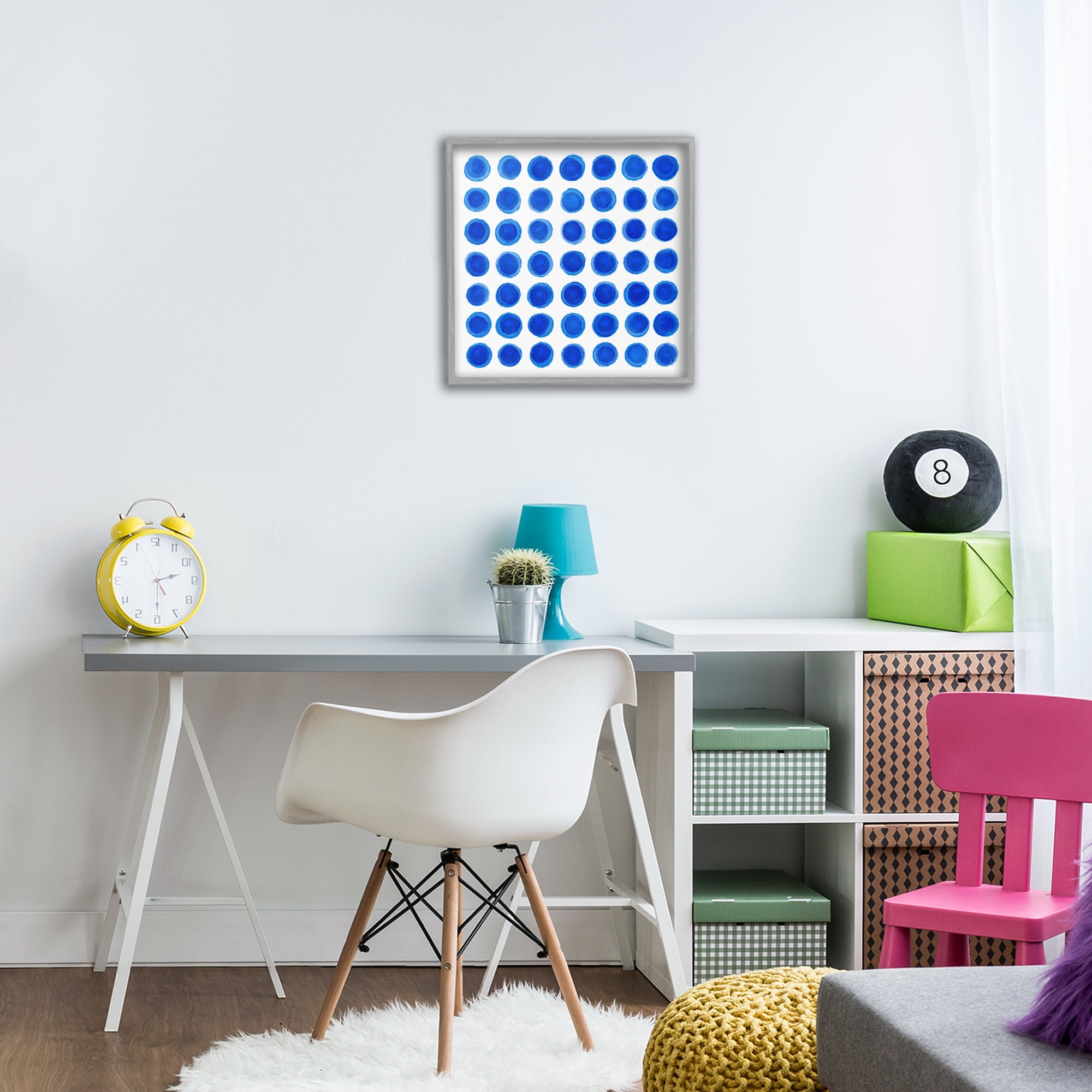 Stupell Industries Blue Dots Uniform Pattern Gray Framed Giclee Art, design by Martina Pavlova