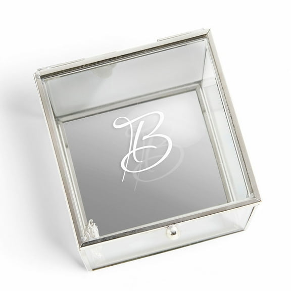 Personalization Mall Personalized Initial Glass Jewelry Box, Silver