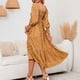 thumbnail image 4 of Vestido largo amarillo fruncido, talla L Vestido floral de manga larga, escote cuadrado y dobladillo con volante, 4 of 6
