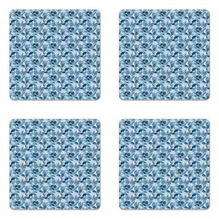 

Birds Coaster Set of 4 Exotic Parrots Sitting on Jungle Monstera Leaves Rainforest Doodle Print Square Hardboard Gloss Coasters Standard Size Dark Sky Blue and White by Ambesonne