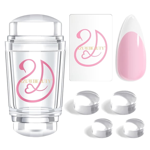 AZUREBEAUTY French Tip Stamp, 6Pcs French Tip Tool, Soft Silicone Nail Stamper, 2 in 1 French Manicure Kit with Nail Stamp Heads, Scraper and Replacement Heads, Nail Art Tools for Home DIY Salon