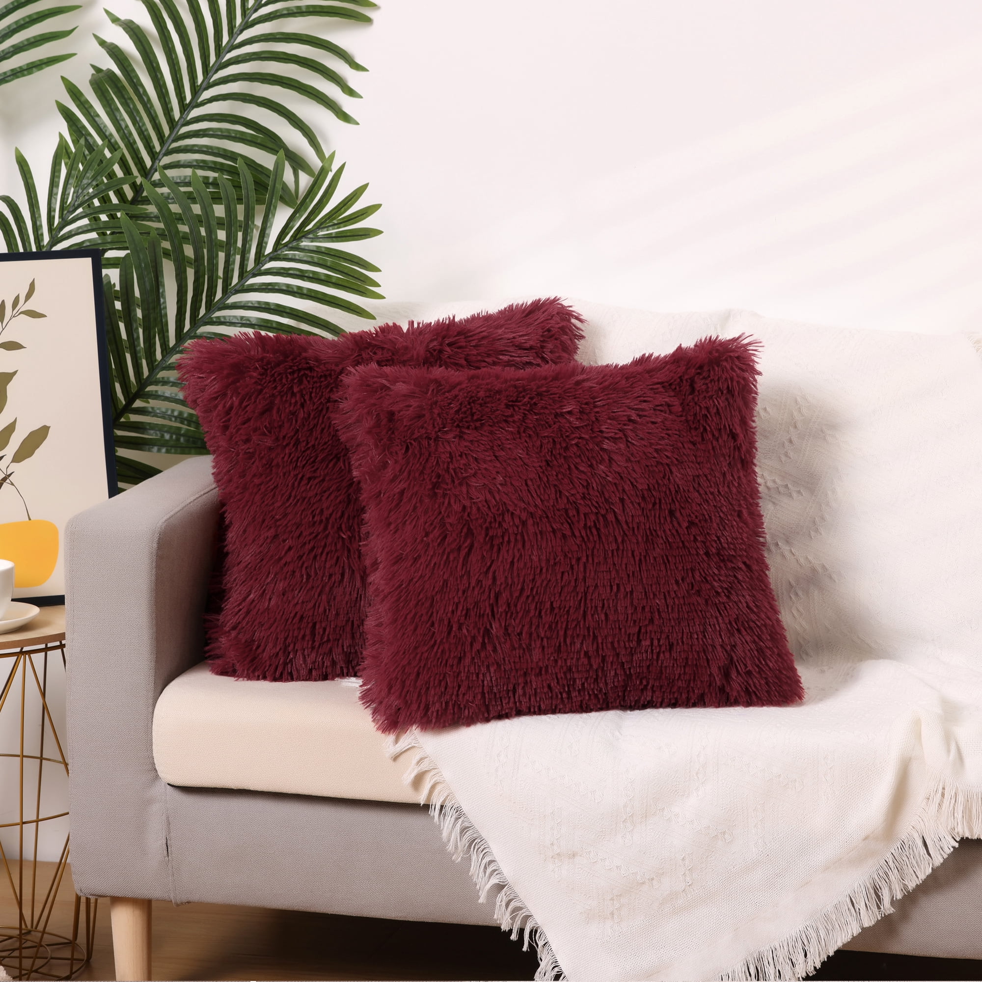Unique Bargains Soft Modern Home Decor Plush Decorative Throw Pillow Covers (2 Count) Claret 18" x 18"