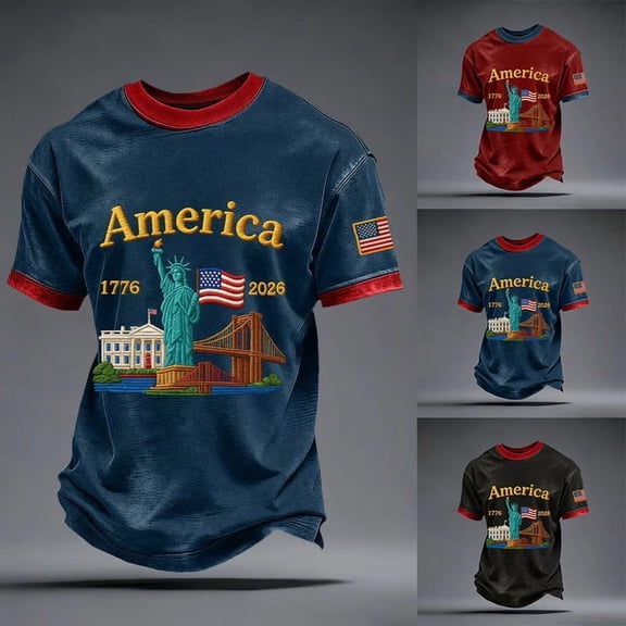 Kcolen 250th Anniversary Usa Shirt Mens Shirts Short Sleeve Independence Day Freedom T-Shirt Crew Neck Trendy America Pullover Tee