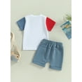 thumbnail image 4 of Bagilaanoe 4th of July Clothes for Toddler Baby Girl Boys Letter Print Contrast Color Short Sleeve T-shirt Tops + Shorts 6M 12M 18M 24M 3T Kids Independence Day Outfits 2pcs Short Pants Set, 4 of 9